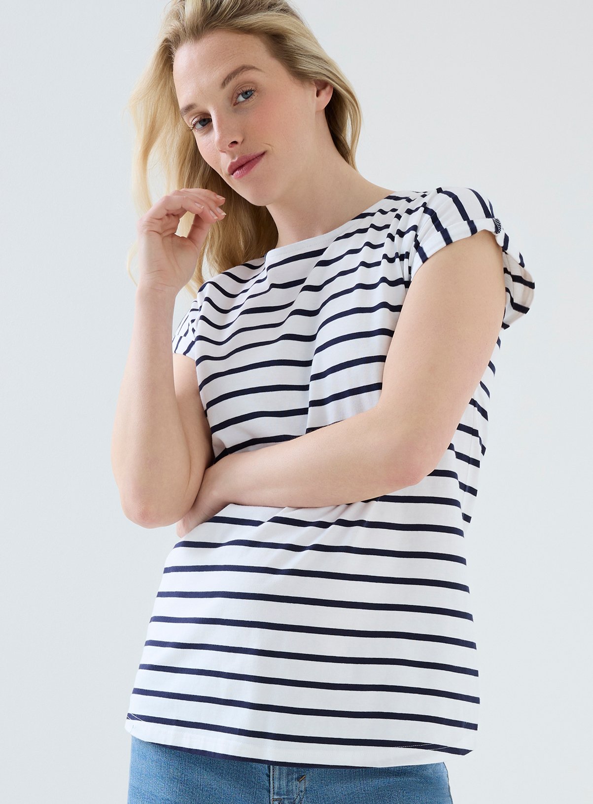 JOJO MAMAN BÉBÉ Boyfriend Cotton T-Shirt White Navy Stripe L - Image 1 thumbnail